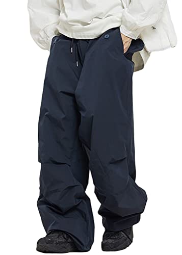 ORANDESIGNE Herren Parachute Pants Y2k Hosen Baggy Cargohose Fallschirmhose Teenager Y2K Weites Bein Track Pants Vintage Baggy Hosen für Jungen Streetwear Freizeithose Hip Hop Pants H Dunkelblau XXL von ORANDESIGNE