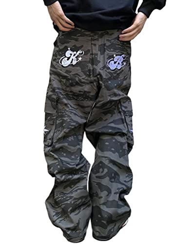 ORANDESIGNE Herren Parachute Pants Y2k Hosen Baggy Cargohose Fallschirmhose Teenager Y2K Weites Bein Track Pants Vintage Baggy Hosen für Jungen Streetwear Freizeithose Hip Hop Pants L Schwarz XL von ORANDESIGNE