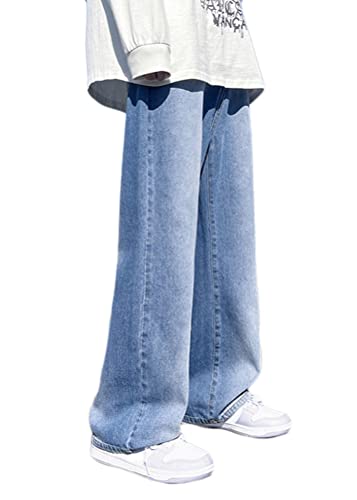 ORANDESIGNE Herren Patchwork Jeans Baggy Hip Hop Jeanshose Casual Straight Leg Denim Hosen Vintage Farbblock Weitem Bein Pants Streetwear Q Blau L von ORANDESIGNE