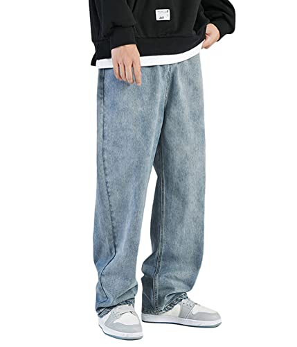 ORANDESIGNE Herren Patchwork Jeans Casual Relaxed Fit Jeanshose Denim Hosen Baggy Hip Hop Jeans Hose mit Weitem Bein Vintage Straight Leg Color Block Streetwear H Blau S von ORANDESIGNE