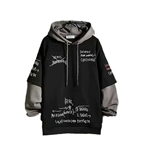 ORANDESIGNE Herren Patchwork Kapuzenpullover Langarm Sweatjacke Pullover Hoodie Streetwear Pullover Mit Kapuze K Grau XL von ORANDESIGNE
