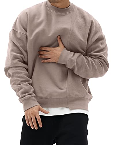 ORANDESIGNE Herren Pullover Winter Elegant Sweatshirt Langarm Crewneck Vintage Große Größen Langarmshirt Einfarbige Workwear Baggy Streetwear Pulli A Khaki L von ORANDESIGNE