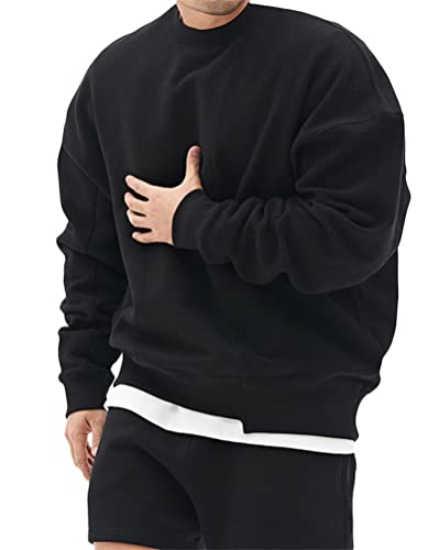 ORANDESIGNE Herren Pullover Winter Elegant Sweatshirt Langarm Crewneck Vintage Große Größen Langarmshirt Einfarbige Workwear Baggy Streetwear Pulli A Schwarz XS von ORANDESIGNE