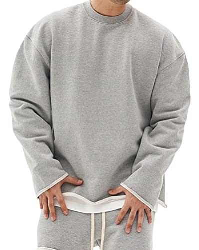 ORANDESIGNE Herren Pullover Winter Elegant Sweatshirt Langarm Crewneck Vintage Große Größen Langarmshirt Einfarbige Workwear Baggy Streetwear Pulli Langarm Oberteile Sweater B Grau XS von ORANDESIGNE