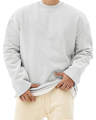 ORANDESIGNE Herren Pullover Winter Elegant Sweatshirt Langarm Crewneck Vintage Große Größen Langarmshirt Einfarbige Workwear Baggy Streetwear Pulli Langarm Oberteile Sweater B Hellgrau XL von ORANDESIGNE