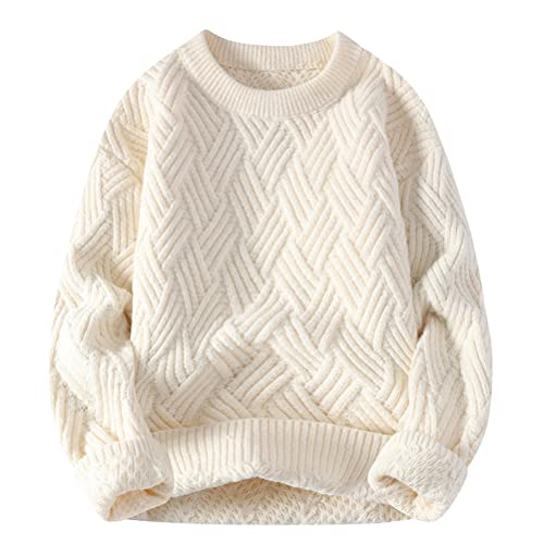 ORANDESIGNE Herren Pullover Winter Strick Grobstrick Strickpullover Langarmshirt Warm Classics Basic Crewneck Sweatshirt Pulli Langarm Zopfmuster Grober Strickpulli Winterpullover Beige M von ORANDESIGNE