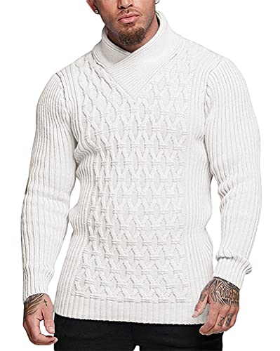 ORANDESIGNE Herren Rollkragenpullover Pullover V-Ausschnitt Rollkragen Sweatshirt Langarmshirt Feinstrick Sweater Regular fit Sweat Pulli B-Weiß M von ORANDESIGNE