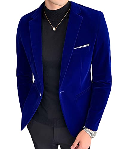 ORANDESIGNE Herren Sakko Samt Blazer Slim Fit Männer Blazer Modern Freizeit Leichte Jacket Anzugjacke Eine Knopf Sakko für Business Frühling und Herbst A Blau S von ORANDESIGNE