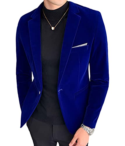 ORANDESIGNE Herren Sakko Samt Blazer Slim Fit Männer Blazer Modern Freizeit Leichte Jacket Anzugjacke Eine Knopf Sakko für Business Frühling und Herbst A Blau XL von ORANDESIGNE