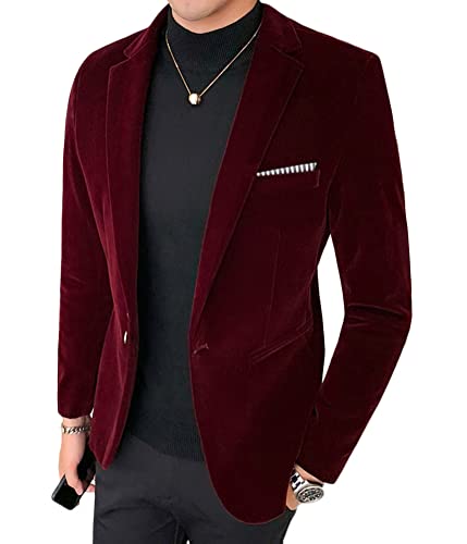 ORANDESIGNE Herren Sakko Samt Blazer Slim Fit Männer Blazer Modern Freizeit Leichte Jacket Anzugjacke Eine Knopf Sakko für Business Frühling und Herbst A Weinrot M von ORANDESIGNE