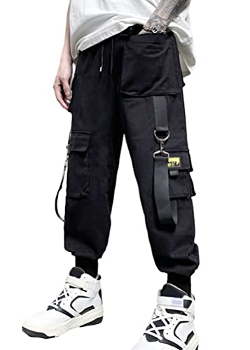 ORANDESIGNE Herren Schwarz Cargohose Arbeit Kampf Techwear Hose mit Taschen Jogginghose Hip Hop Jogger Hosen L Schwarz XL von ORANDESIGNE