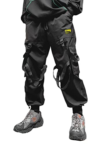 ORANDESIGNE Herren Schwarz Cargohose Arbeit Kampf Techwear Hose mit Taschen Jogginghose Hip Hop Jogger Hosen ZA Schwarz M von ORANDESIGNE