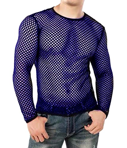 ORANDESIGNE Herren Sexy Transparent T Shirt Glatt Gaze Slim Fit Tops Unterwäsche Reizwäsche Schwarz Unterhemd Netzstruktur Netzhemd mit Langer Ärmel I Dunkelblau M von ORANDESIGNE