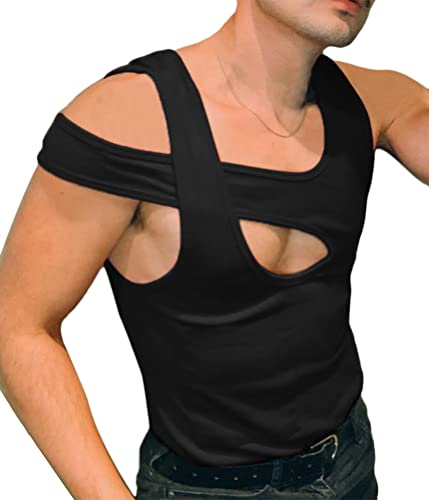 ORANDESIGNE Herren Sexy Y2K Crop Tops Männer Tank Tops Ärmellos Gestricktes T-Shirt Strapsweste mit gerolltem Saum Slim Fit Unterhemden J Schwarz L von ORANDESIGNE