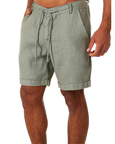 ORANDESIGNE Herren Short Freizeit Baumwolle Leinen Loose Fit Sport Hose Mit Kordel Fitness Shorts Kurze Jogginghose Sport Laufhose mit Taschen A Grün L von ORANDESIGNE