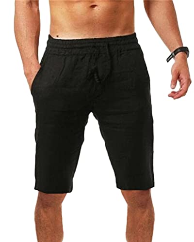 ORANDESIGNE Herren Short Freizeit Baumwolle Loose Fit Sport Hose Mit Kordel Fitness Shorts Kurze Jogginghose Sport Laufhose mit Taschen B Schwarz L von ORANDESIGNE