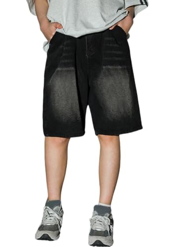 ORANDESIGNE Herren Baggy Shorts Jorts Jungs Kurze Jeans Baggy Y2K Bermuda Shorts Straßentanz Skateboard S Schwarz S von ORANDESIGNE