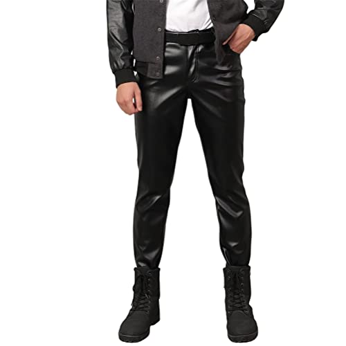 ORANDESIGNE Herren Slim Fit Soft PU Faux Leder Biker Hose Lederhosen wasserdichte Lederhose Weich Motorradhose Business Kunstleder Hosen Warme Winter Fleecehose F Schwarz M von ORANDESIGNE