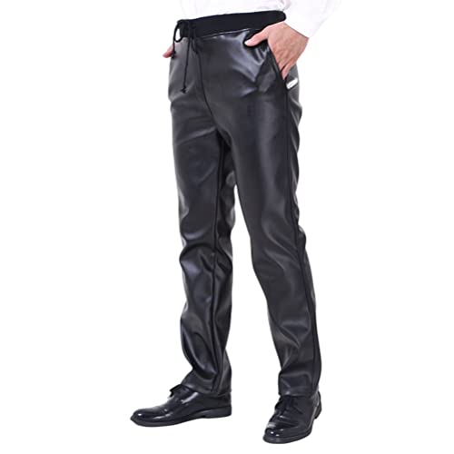 ORANDESIGNE Herren Slim Fit Soft PU Faux Leder Biker Hose Lederhosen wasserdichte Lederhose Weich Motorradhose Business Kunstleder Hosen Warme Winter Fleecehose I Schwarz XL von ORANDESIGNE