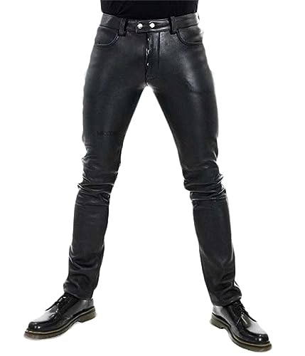 ORANDESIGNE Herren Slim Fit Soft PU Faux Leder Biker Hose Lederhosen wasserdichte Lederhose Weich Motorradhose Business Kunstleder Hosen Warme Winter Fleecehose N Schwarz M von ORANDESIGNE