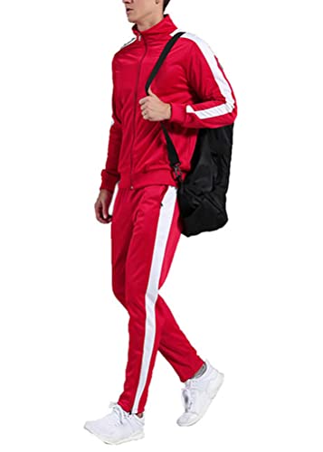 ORANDESIGNE Herren Sportanzug Jogginganzug Fitness Jogging Trainingsanzug Sporthose + Hoodie Freizeitanzug Fitnessanzug Gym Basic Jacke Hose Kapuze Sport B Rot L von ORANDESIGNE