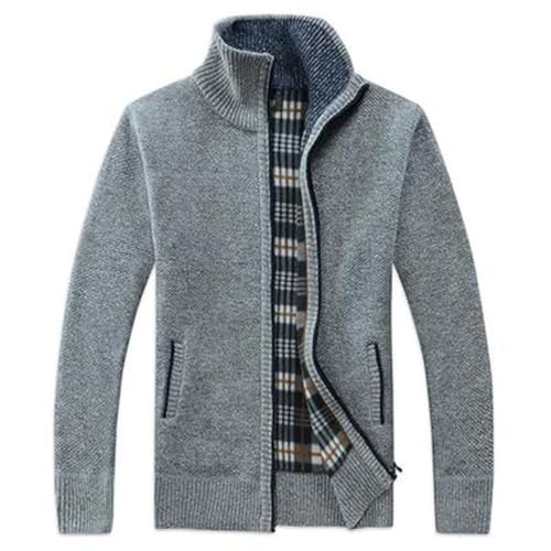 ORANDESIGNE Herren Strickjacke Cardigan Stehkragen Feinstrike mit Reißverschluß und Taschen Pullover Trachtenjacke Gestrickt Pullover Wintermantel Sweatjacke Winterjacke A Grau L von ORANDESIGNE