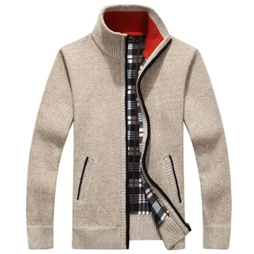 ORANDESIGNE Herren Strickjacke Cardigan Stehkragen Feinstrike mit Reißverschluß und Taschen Pullover Trachtenjacke Gestrickt Pullover Wintermantel Sweatjacke Winterjacke A Khaki XL von ORANDESIGNE