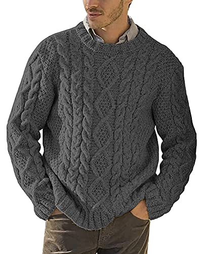 ORANDESIGNE Herren Strickpullover Grobstrick Pullover Basic Rundhals Sweater Pulli Langarm Regular Fit Einfarbig Sweatshirt A-Dunkelgrau XXL von ORANDESIGNE