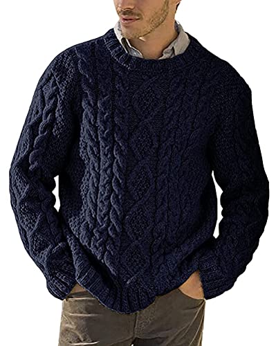 ORANDESIGNE Herren Strickpullover Grobstrick Pullover Basic Rundhals Sweater Pulli Langarm Regular Fit Einfarbig Sweatshirt A-Marine XXL von ORANDESIGNE