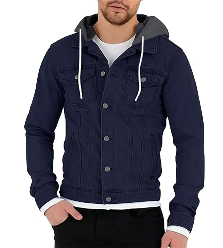 ORANDESIGNE Herren Sweat-Jacke mit Kapuze Vintage Jacke mit Kapuze für Männer Casual Slim-Fit Langarm Freizeit Hoodie Übergangsjacke A Marine XL von ORANDESIGNE