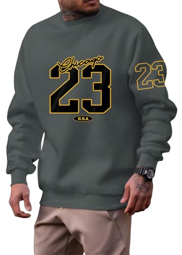 ORANDESIGNE Herren Sweatshirt Pullover Langarm Briefe Drucken Langarmshirt Pulli Ohne Kapuze Classic Basic Rundhals-Ausschnitt Sport Crew Neck Casual Pullover A Dunkelgrau XL von ORANDESIGNE