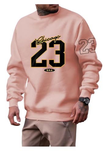 ORANDESIGNE Herren Sweatshirt Pullover Langarm Briefe Drucken Langarmshirt Pulli Ohne Kapuze Classic Basic Rundhals-Ausschnitt Sport Crew Neck Casual Pullover A Rosa L von ORANDESIGNE