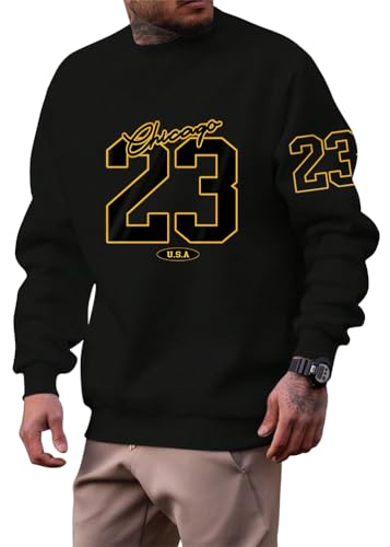 ORANDESIGNE Herren Sweatshirt Pullover Langarm Briefe Drucken Langarmshirt Pulli Ohne Kapuze Classic Basic Rundhals-Ausschnitt Sport Crew Neck Casual Pullover A Schwarz XL von ORANDESIGNE