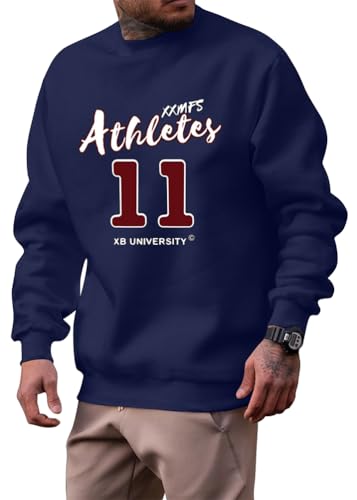 ORANDESIGNE Herren Sweatshirt Pullover Langarm Briefe Drucken Langarmshirt Pulli Ohne Kapuze Classic Basic Rundhals-Ausschnitt Sport Crew Neck Casual Pullover B Dunkelblau L von ORANDESIGNE