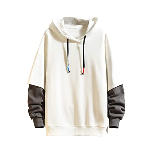 ORANDESIGNE Herren Techwear Hip Hop Hoodie Japanischer Streetwear Patchwork Urban Jumper A Weiß XXL von ORANDESIGNE