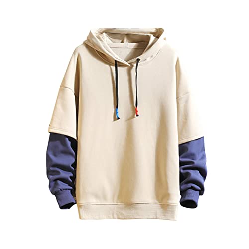 ORANDESIGNE Herren Techwear Hip Hop Kapuzenpullover Japanischer Streetwear Patchwork Urban Jumper Hoodie mit Kontrastfarbe A Khaki 3XL von ORANDESIGNE