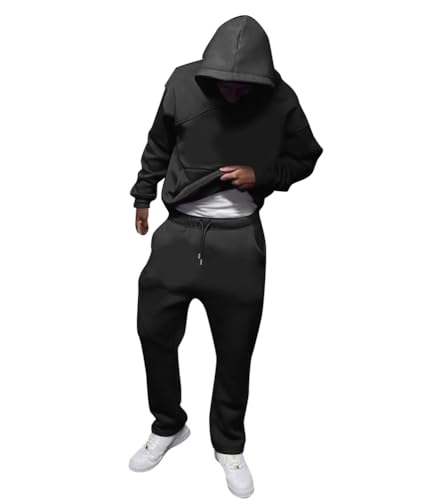 ORANDESIGNE Herren Trainingsanzug Buchstaben Druck Lose Hoodies und Jogginghosen Y2K Hip Hop Streetwear Unisex Frauen Pullover Lässig Oberteile und Sporthosen 2 Stück Anzug I Schwarz M von ORANDESIGNE