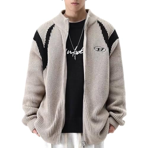 ORANDESIGNE Herren Übergroß Reißverschluss Strickjacke Frauen Y2K Streetwear Stickpullover Lässig Retro Hip Hop Patchwork Tops Wintermantel A Aprikose XXL ORANDESIGNE Herren Übergroß Reißverschluss Strickjacke Frauen Y2K Streetwear Stickpullover Lässig Retro Hip Hop Patchwork Tops Wintermantel A Aprikose XXL von ORANDESIGNE