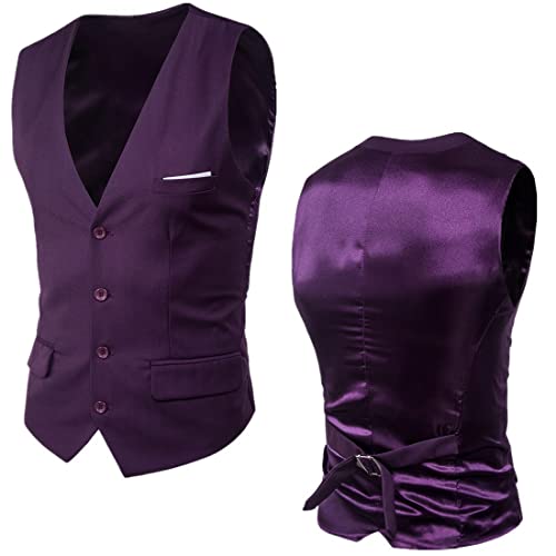 ORANDESIGNE Herren Weste Anzugweste V-Ausschnitt Ärmellose Western Slim Fit Smoking Vest Formal Klassisch Basic Businessweste Casual Hochzeit A Violett L von ORANDESIGNE