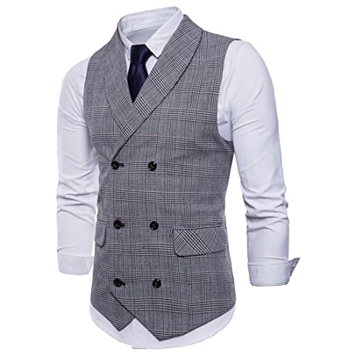 ORANDESIGNE Herren Weste Anzugweste V-Ausschnitt Ärmellose Western Slim Fit Smoking Vest Formal Klassisch Basic Businessweste Casual Hochzeit B Grau M von ORANDESIGNE