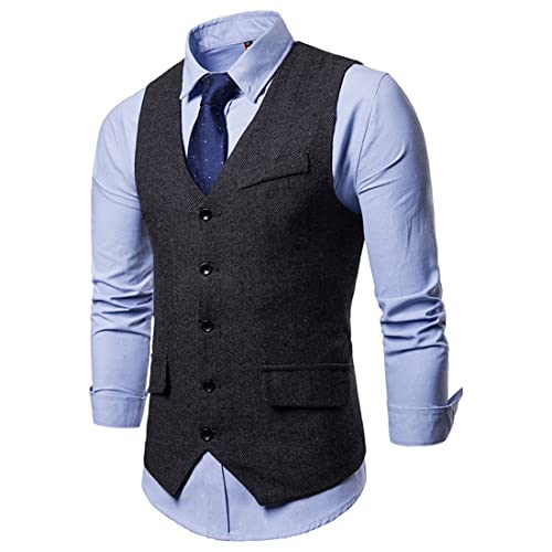 ORANDESIGNE Herren Weste Anzugweste V-Ausschnitt Ärmellose Western Slim Fit Smoking Vest Formal Klassisch Basic Businessweste Casual Hochzeit C Schwarz XXL von ORANDESIGNE