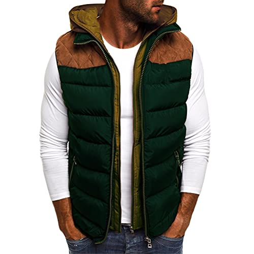 ORANDESIGNE Herren Weste Bodywarmer Steppweste Daunenweste Funktionsweste Vest Ärmellose Sportweste Kapuzenweste Wärme Freizeit Outdoor Slim Fit A Armeegrün M von ORANDESIGNE