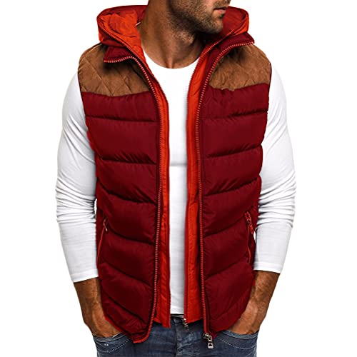 ORANDESIGNE Herren Weste Bodywarmer Steppweste Daunenweste Funktionsweste Vest Ärmellose Sportweste Kapuzenweste Wärme Freizeit Outdoor Slim Fit A Weinrot M von ORANDESIGNE