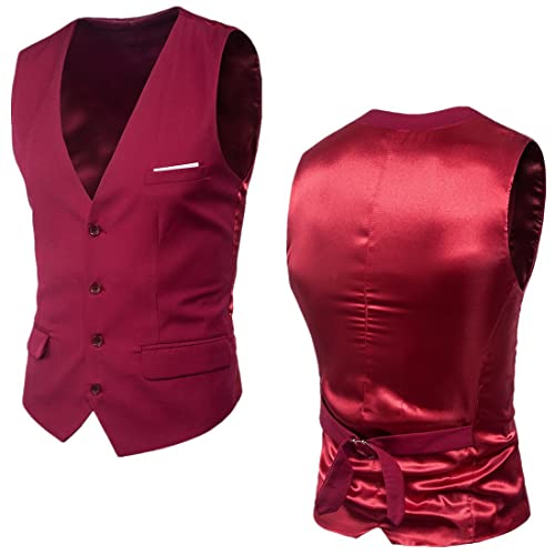 ORANDESIGNE Herren Weste Hochzeit Party Weste Anzug Weste Elegant Klassische Einfarbig Casual Businessweste Formelle Smoking Anzugwesten A Rot XXL von ORANDESIGNE