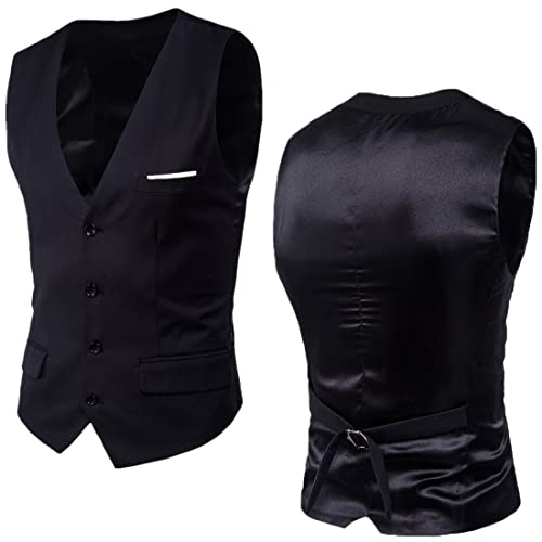 ORANDESIGNE Herren Weste Hochzeit Party Weste Anzug Weste Elegant Klassische Einfarbig Casual Businessweste Formelle Smoking Anzugwesten A Schwarz XS von ORANDESIGNE