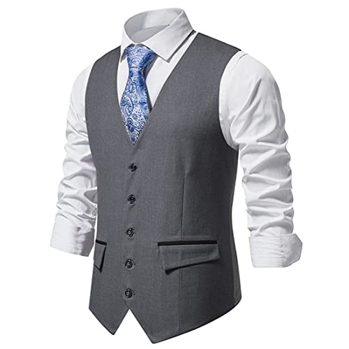 ORANDESIGNE Herren Weste Hochzeit Party Weste Anzug Weste Elegant Klassische Einfarbig Casual Businessweste Formelle Smoking Anzugwesten E Grau S von ORANDESIGNE