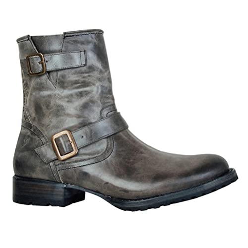 ORANDESIGNE Herren Western Cowboystiefel Vintage Motorradstiefel Winter Männer Leder Kurzschaft Stiefel Unisex Erwachsene Reiterstiefel Arbeitsstiefel C Grau 43 von ORANDESIGNE