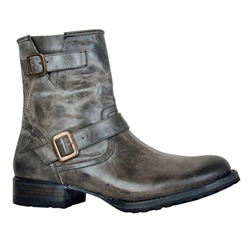 ORANDESIGNE Herren Western Cowboystiefel Vintage Motorradstiefel Winter Männer Leder Kurzschaft Stiefel Unisex Erwachsene Reiterstiefel Arbeitsstiefel C Grau 44 von ORANDESIGNE