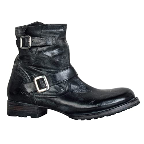 ORANDESIGNE Herren Western Cowboystiefel Vintage Motorradstiefel Winter Männer Leder Kurzschaft Stiefel Unisex Erwachsene Reiterstiefel Arbeitsstiefel C Schwarz 45 von ORANDESIGNE