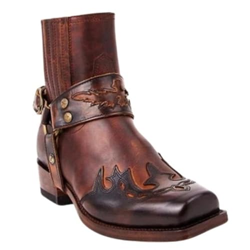 ORANDESIGNE Herren Western Cowboystiefel Vintage Motorradstiefel Winter Männer Leder Kurzschaft Stiefel Unisex Erwachsene Reiterstiefel Arbeitsstiefel EU 43 F Kaffee von ORANDESIGNE